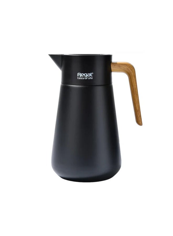 ريجال إبريق ريجال بريميوم الحراري سعة 1 لتر - ترمس خشبي أسود معزول حراريًا للمشروبات الساخنة والباردة، تصميم أنيق، يحافظ على درجة حرارة 24 ساعة ❄️ 12 ساعة 🌡 - Image 1